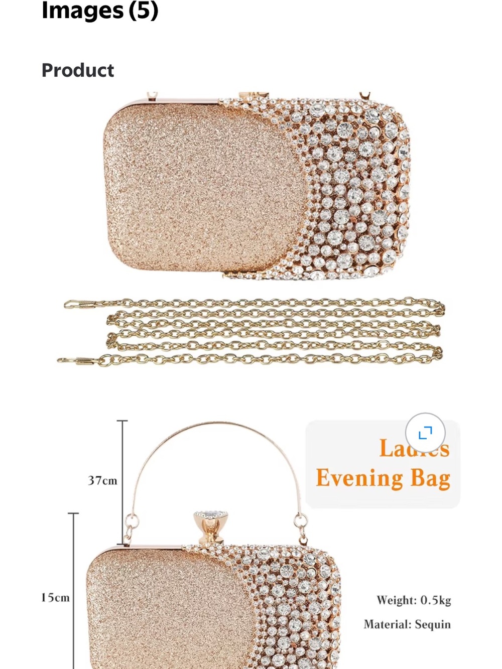 Gold Crystal Embellished Evening Clutch - Picture 11 of 11